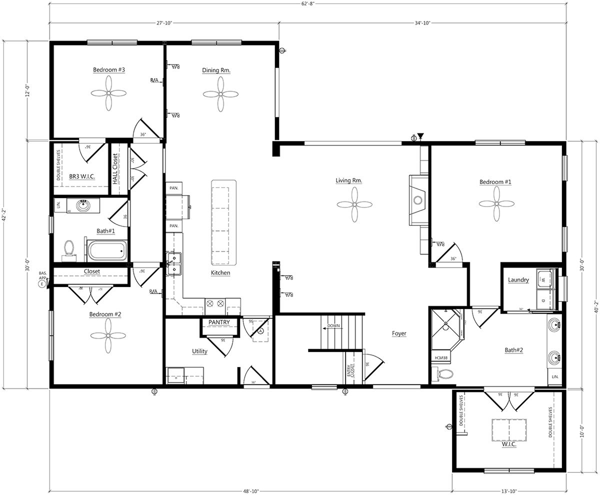 Custom modular home layout designed by the Kelly family and Pine Ridge Homes.